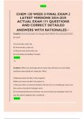 Chemistry 120 week 8 Final Exam 2 Latest Versions Actual Exam 171 Questions and Correct Detailed Answers with Rationales