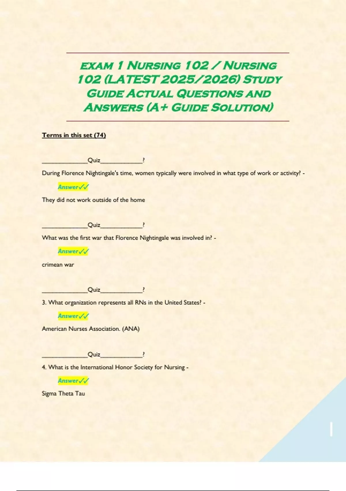 exam 1 Nursing 102 / Nursing 102 (LATEST 2025/2026) Study Guide Actual ...