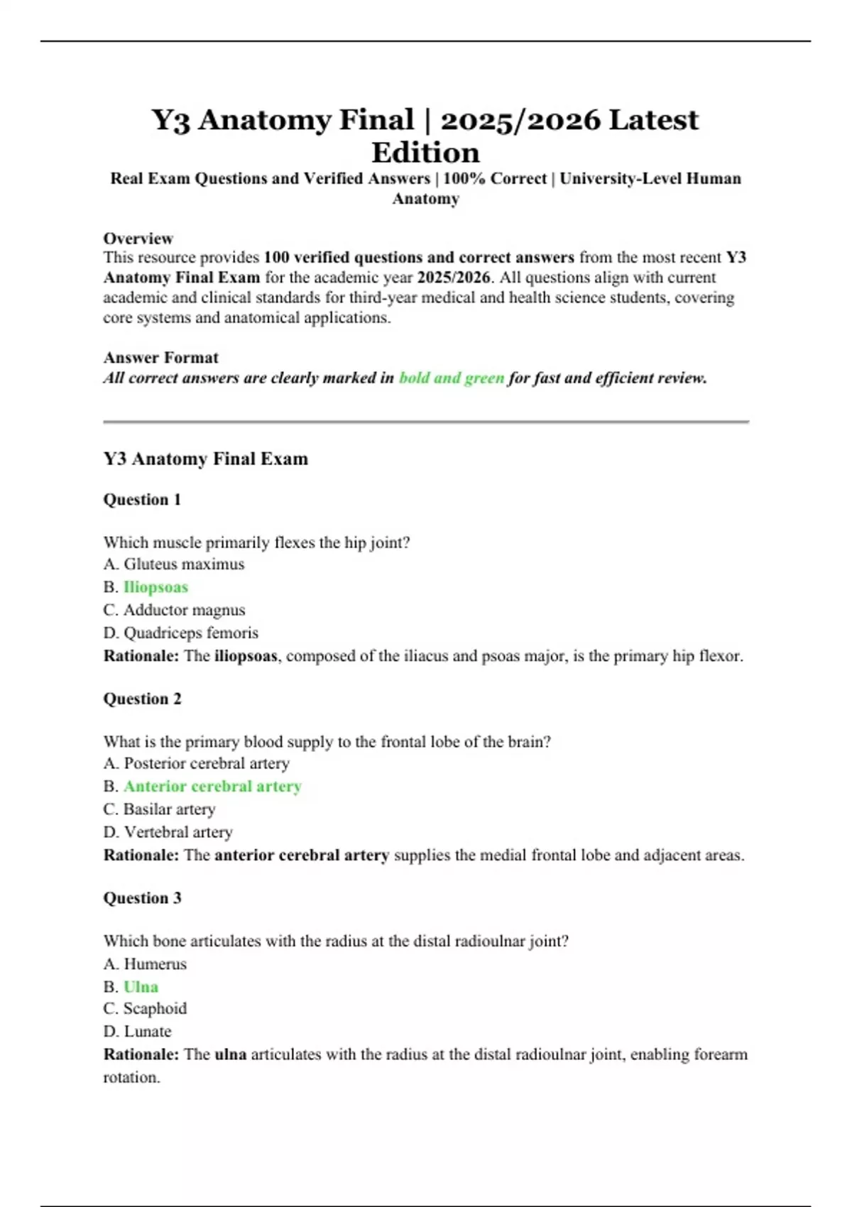 Y3 Anatomy Final | 2025/2026 Latest Edition | Real Exam Questions and ...