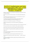 HAZMAT Familiarization and Safety in Transportation&vert; 100&percnt; pass &vert; Latest 2025&sol;2026&vert; &lpar;New Updated Version&rpar;&hellip;Graded A&plus;