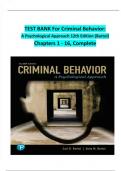 TEST BANK For Criminal Behavior&colon; A Psychological Approach 12th Edition &lpar;Bartol&rpar; Chapters 1 - 16&comma; Complete