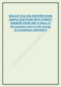 BIOLOGY &lpar;Biol 235&rpar; MIDTERM EXAM SAMPLE QUESTIONS WITH CORRECT ANSWERS FROM UNIT 4 &lpar;Many of the questions were on the version A&rpar; ATHABASCA UNIVERSITY Tissue Types and Epithelial Structures &lpar;Multiple Choice & Essay Review Questions&rpar;