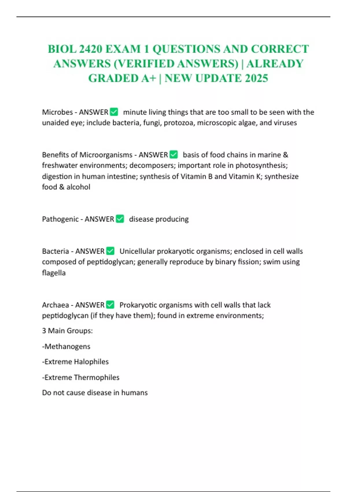 BIOL 2420 BUNDLED EXAM ACTUAL QUESTIONS AND CORRECT DETAILED ANSWERS ...