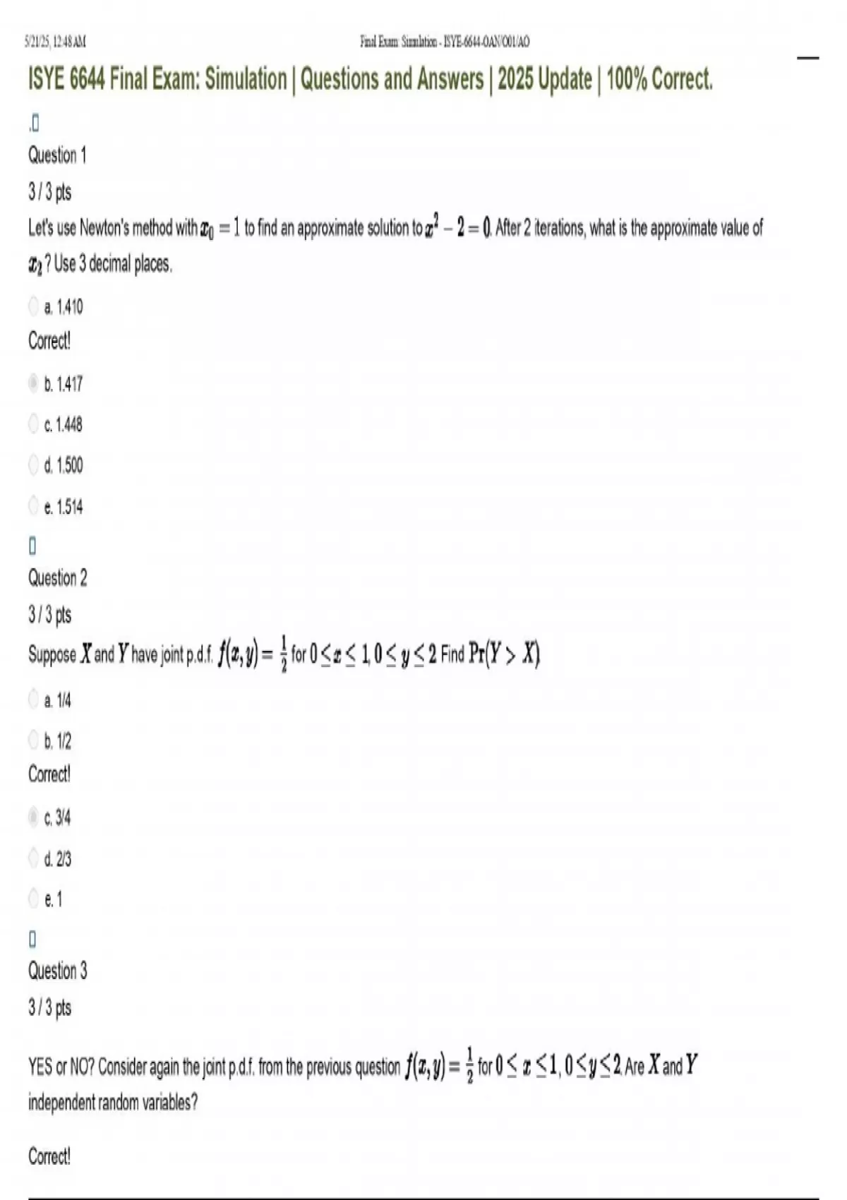 ISYE 6644 Final Exam: Simulation | Questions and Answers | 2025 Update ...