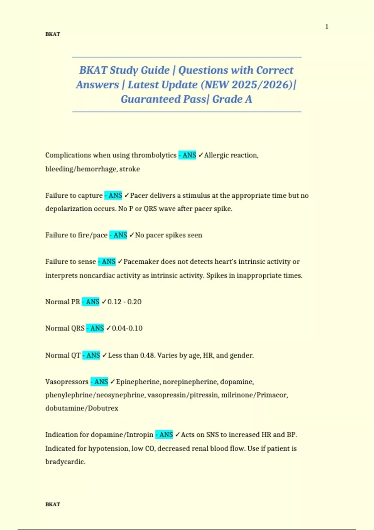 BKAT Study Guide | Questions with Correct Answers | Latest Update (NEW ...