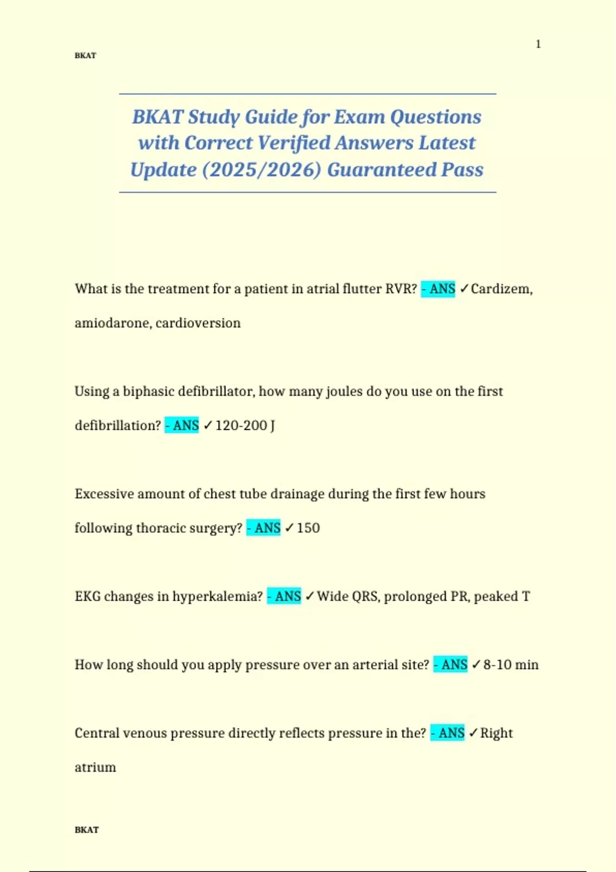 BKAT Study Guide for Exam Questions with Correct Verified Answers ...