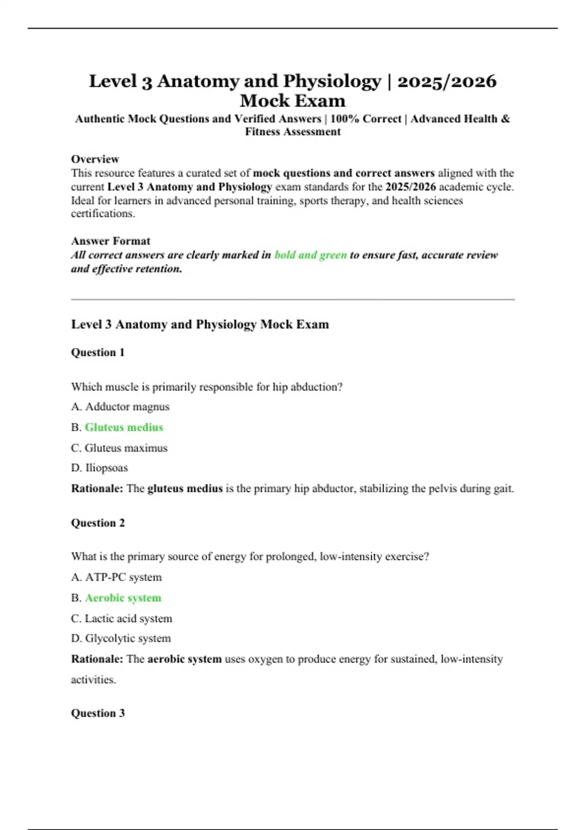 Level 3 Anatomy and Physiology | 2025/2026 Mock Exam | Authentic Mock ...