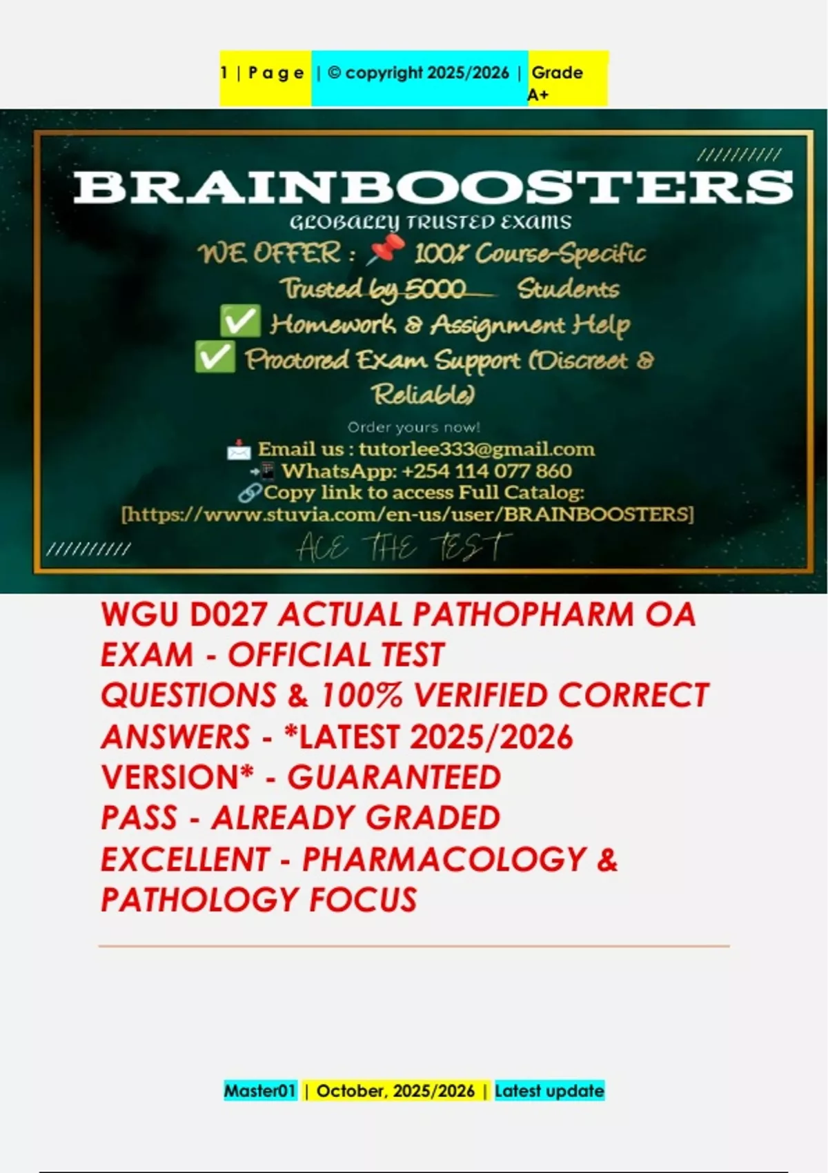 WGU | D027 | ACTUAL PATHOPHARM OA EXAM | OFFICIAL TEST QUESTIONS & 100% ...