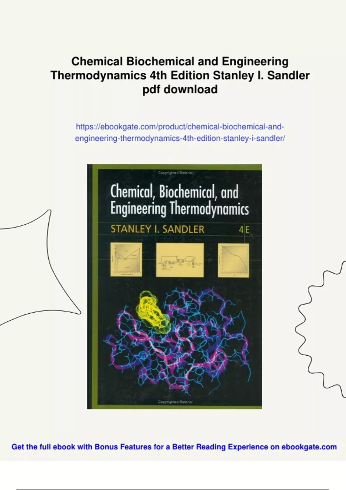 Summary Chemical Biochemical and Engineering Thermodynamics 4th Edition Stanley I. Sandler ...