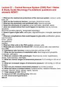 Lecture 21 &ndash; Central Nervous System &lpar;CNS&rpar; Part 1 Notes & Study Guide Neurology Foundations questions and answers NEW&excl;&excl;&excl;&period;pdf