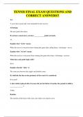 TENNIS FINAL EXAM QUESTIONS AND CORRECT ANSWERS&excl;&excl;