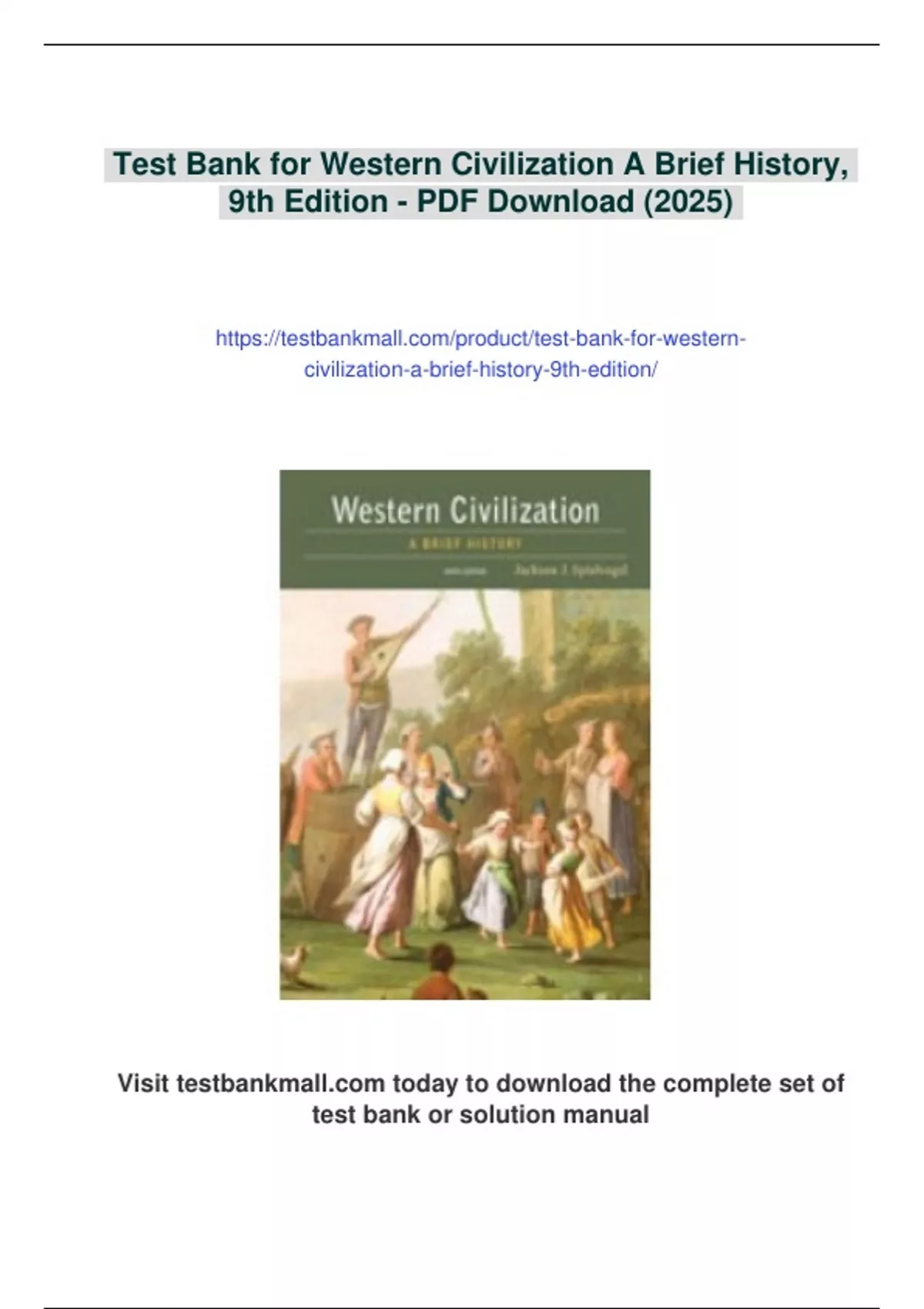 Summary Test Bank for Western Civilization A Brief History, 9th Edition ...