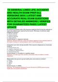     TX GENERAL LINES LIFE&comma; ACCIDENT  AND HEALTH EXAM PREP ALL  VERSIONS 2025 &vert; LATEST AND  ACCURATE REAL EXAM QUESTIONS  WITH DETAILED ANSWERS &vert; VERIFIED  FOR GUARANTEED PASS &vert; LATEST UPDATE 