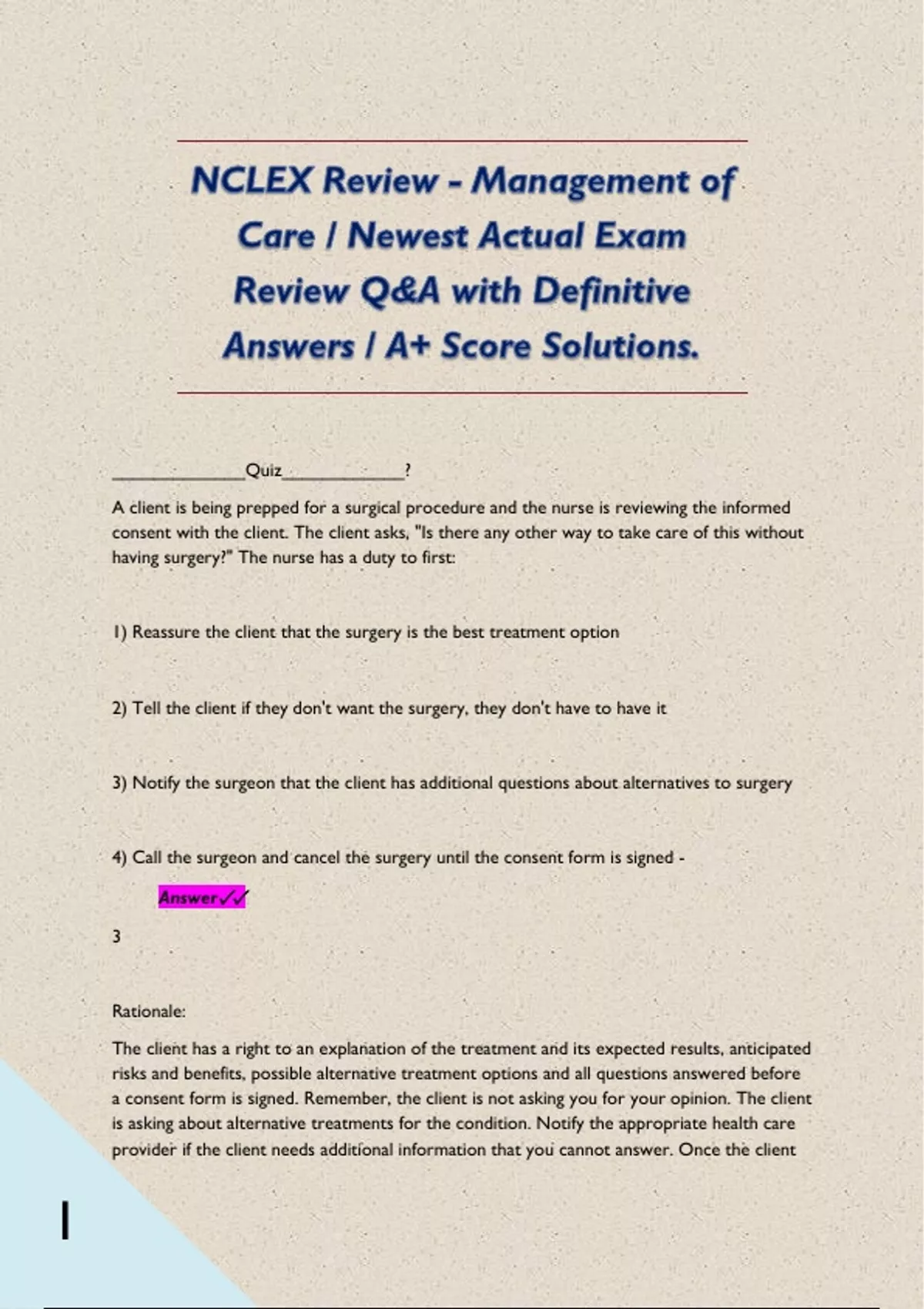 NCLEX Review - Management of Care / Newest Actual Exam Review Q&A with ...