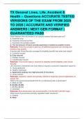 TX General Lines&comma; Life&comma; Accident &   Health &ndash; Questions ACCURATE TESTED  VERSIONS OF THE EXAM FROM 2025  TO 2026 &vert; ACCURATE AND VERIFIED  ANSWERS &vert; NEXT GEN FORMAT &vert; GUARANTEED PASS 