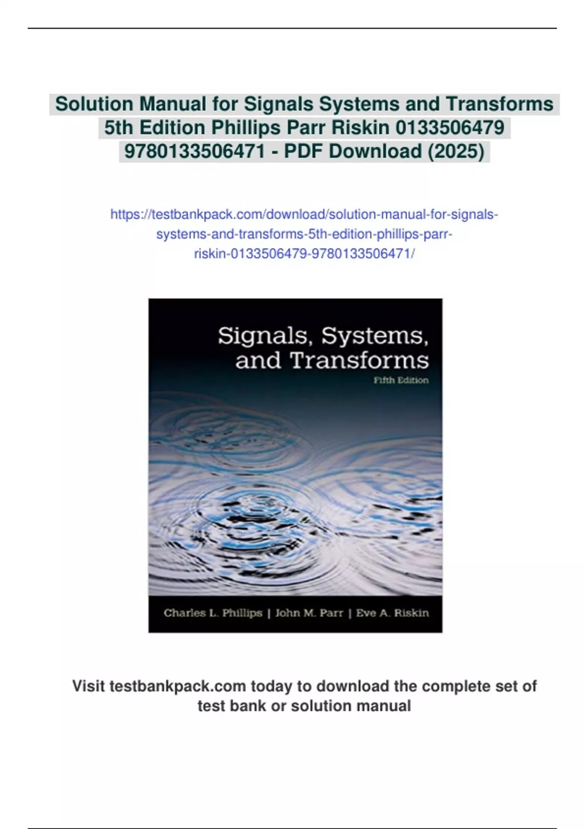 Summary Solution Manual for Signals Systems and Transforms 5th Edition ...