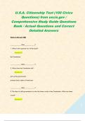 U&period;S&period;A&period; Citizenship Test &lpar;100 Civics Questions&rpar; from uscis&period;gov &sol; Comprehensive Study Guide Questions Bank &sol; Actual Questions and Correct Detailed Answers  