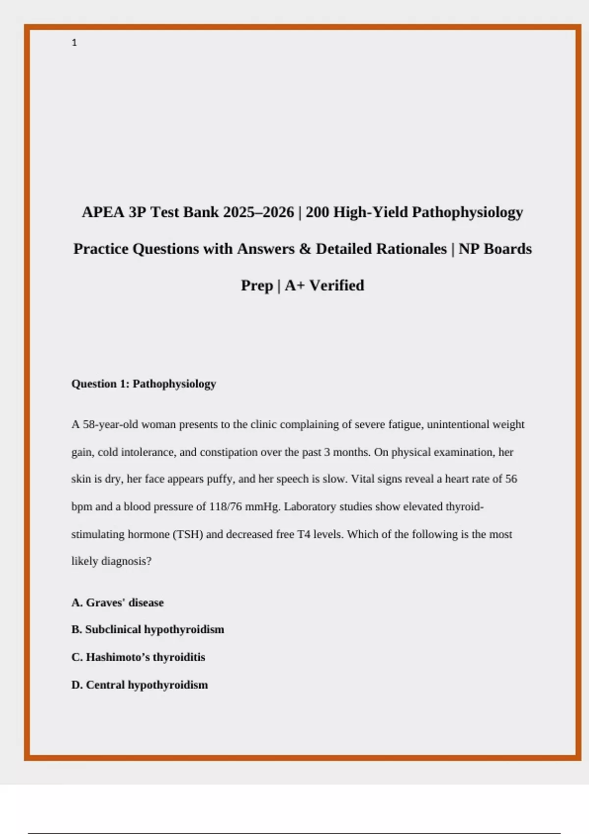 APEA 3P Test Bank 2025 2026 200 High Yield Pathophysiology Practice APEA 3P Test Bank 2025 2026 200 High Yield Pathophysiology Practice