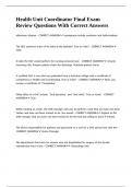Health Unit &lpar;HU&rpar;Coordinator Final Exam Review Questions With Correct Answers
