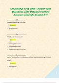 Citizenship Test 2025 &sol; Actual Test Questions with Detailed Verified Answers &lpar;Already Graded A&plus;&rpar;  
