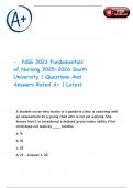 &bull;&Tab;NSG 3023 Fundamentals of Nursing 2025-2026 South University &vert; Questions And Answers Rated A&plus; &vert; Latest  