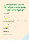Exam 1 Study Guide- POLS 1101&colon; American Government &sol; Exam Q-Bank &sol; Actual Questions & Certified Solutions &sol; Complete Accurate Quizzes with Verified Answers &sol; 2025-2026&period; 