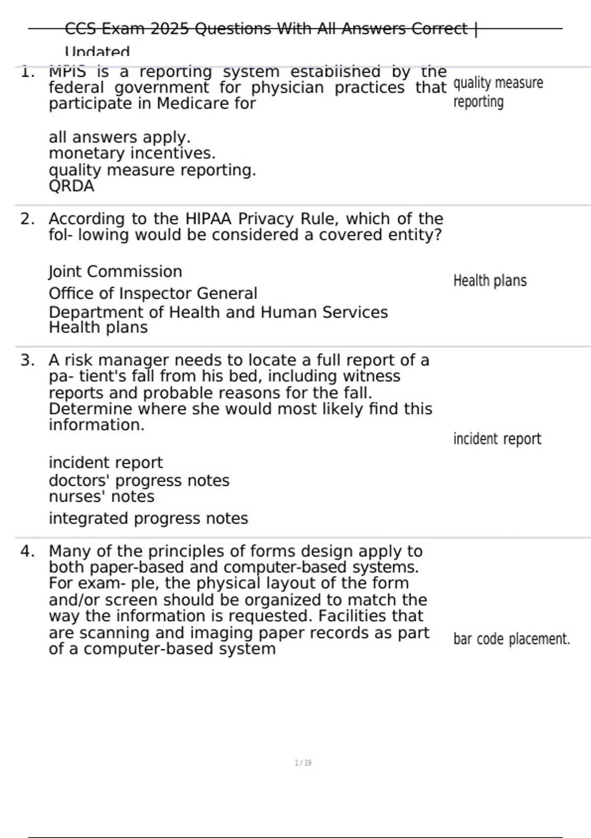 CCS Exam 2025 Questions With All Answers Correct | Updated - Certified ...