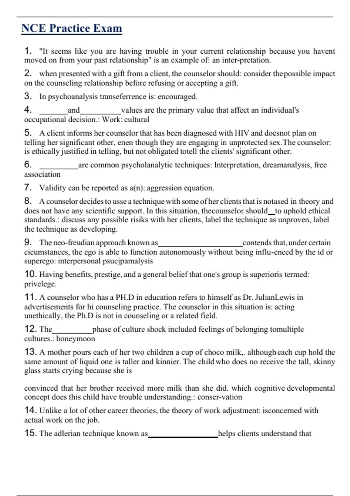 NCE Practice Exam (LATEST ) | QUESTIONS & VERIFIED ANSWERS WITH FULL ...