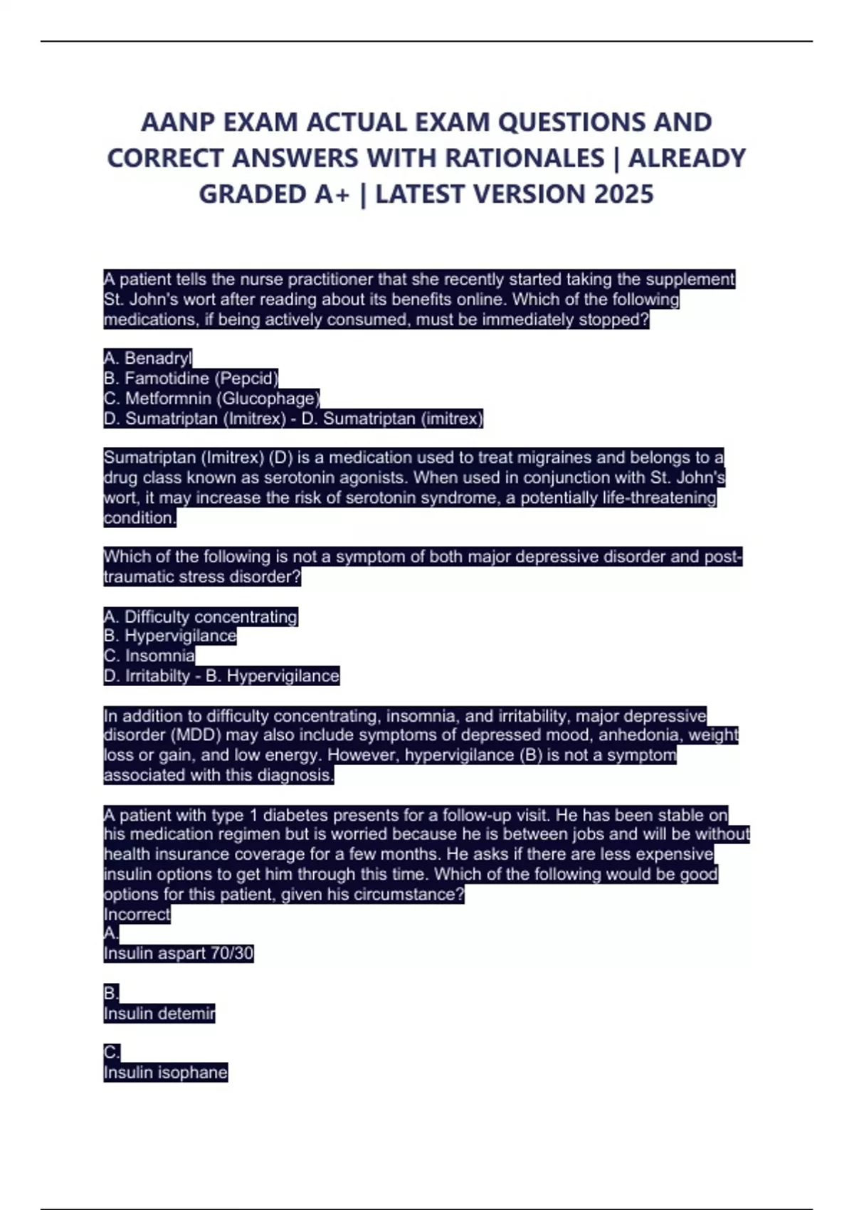 AANP Exam – Actual Exam Questions and Correct Answers with Rationales ...