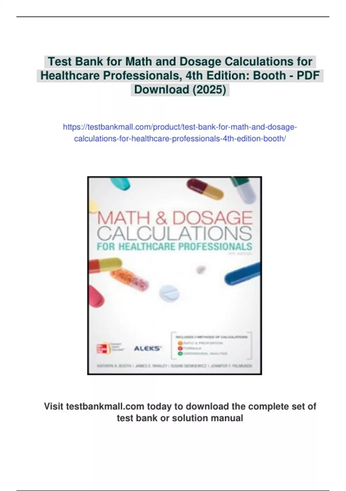 Summary Test Bank for Math and Dosage Calculations for Healthcare ...