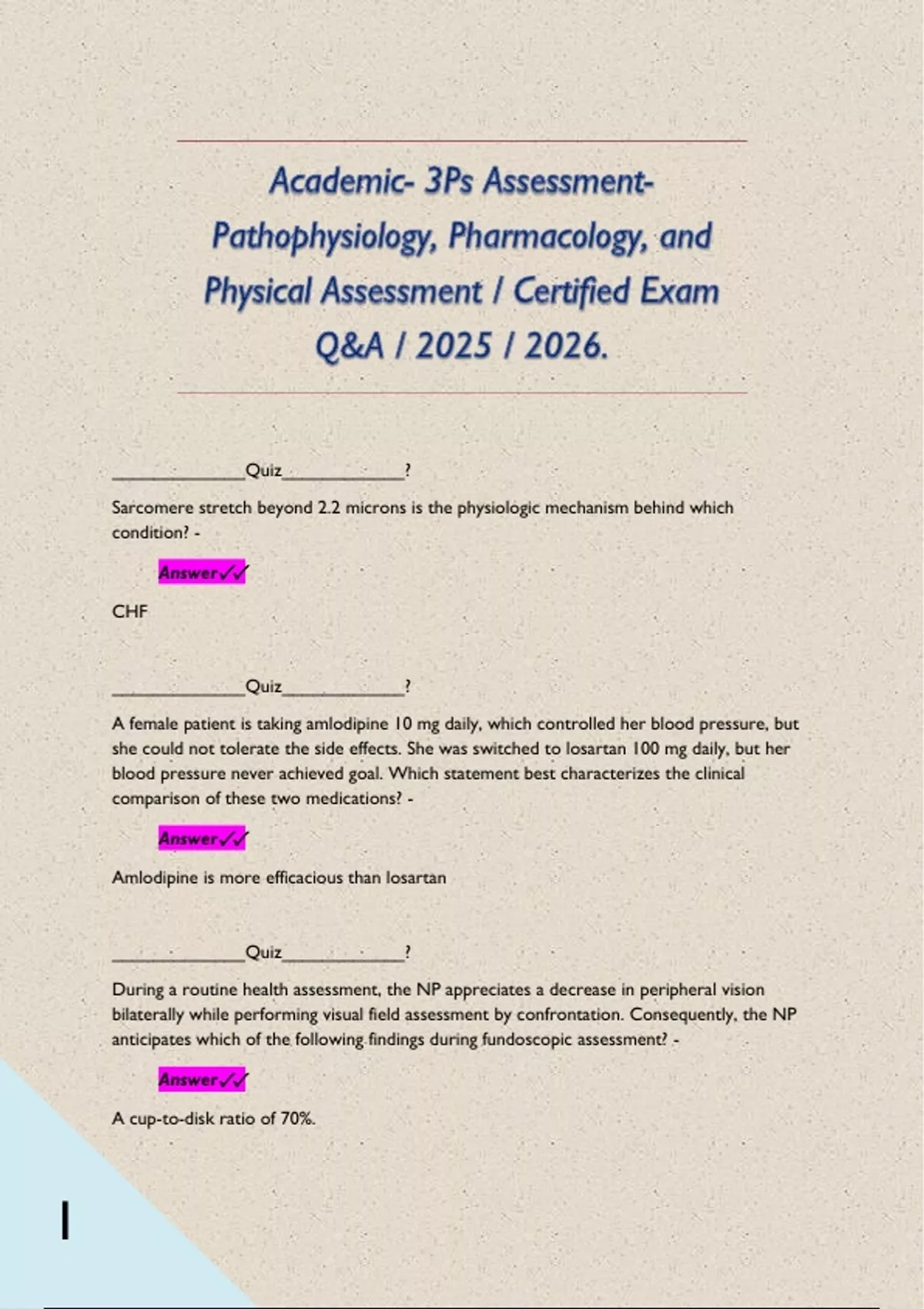 Academic- 3Ps Assessment- Pathophysiology, Pharmacology, and Physical ...