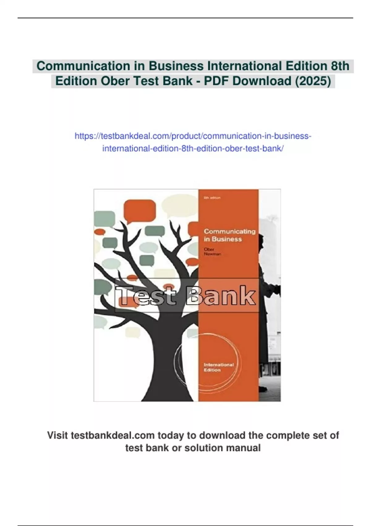 Summary Communication in Business International Edition 8th Edition Ober Test Bank - Digital ...