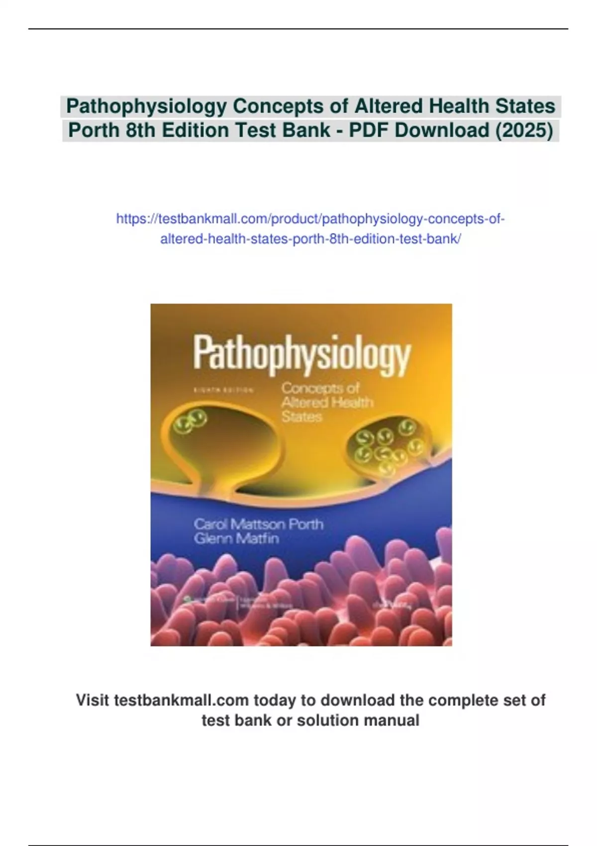 Summary Pathophysiology Concepts of Altered Health States Porth 8th ...