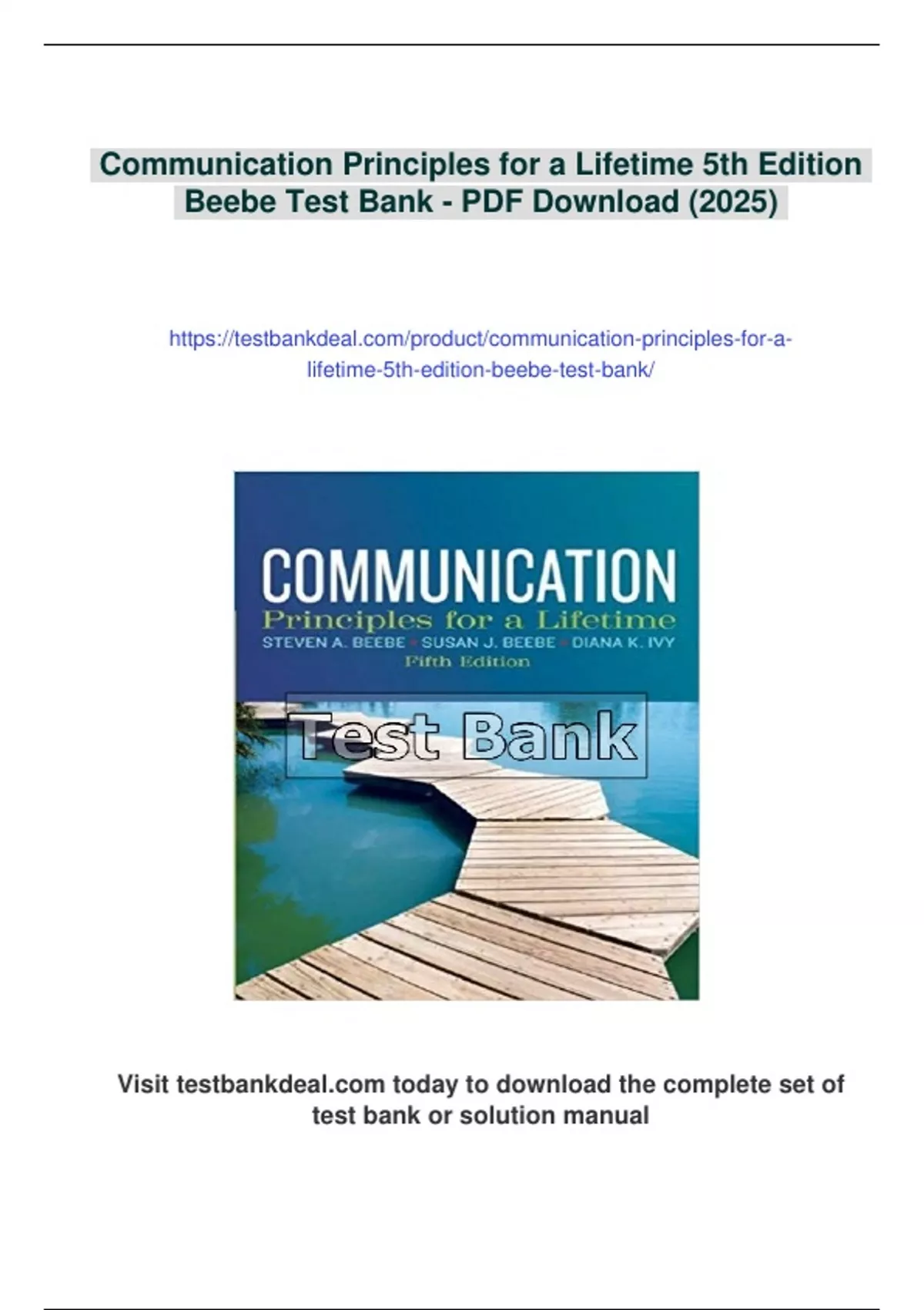 Summary Communication Principles for a Lifetime 5th Edition Beebe Test ...