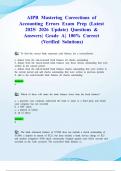 AIPB Mastering Corrections of Accounting Errors Exam Prep &lpar;Latest 2025&sol; 2026 Update&rpar; Questions & Answers&vert; Grade A&vert; 100&percnt; Correct &lpar;Verified Solutions&rpar;
