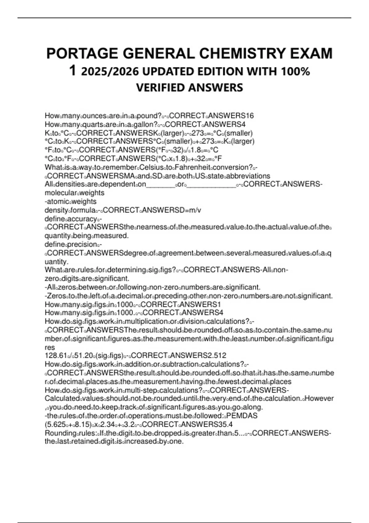 CHEM103 (CHEM103) EXAM QUESTIONS WITH CORRECT ANSWERS RATED A+ - Stuvia US