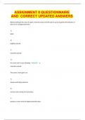 ASSIGNMENT 8 QUESTIONNAIRE AND  CORRECT UPDATED ANSWERS