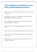 Psych of Women and Gender exam with verified detailed answers 