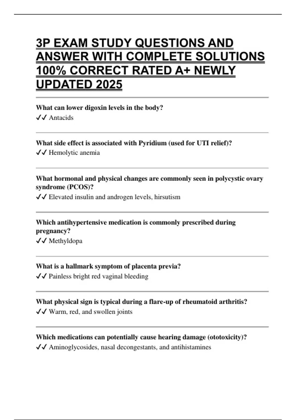 3P EXAM STUDY QUESTIONS AND ANSWER WITH COMPLETE SOLUTIONS 100% CORRECT ...