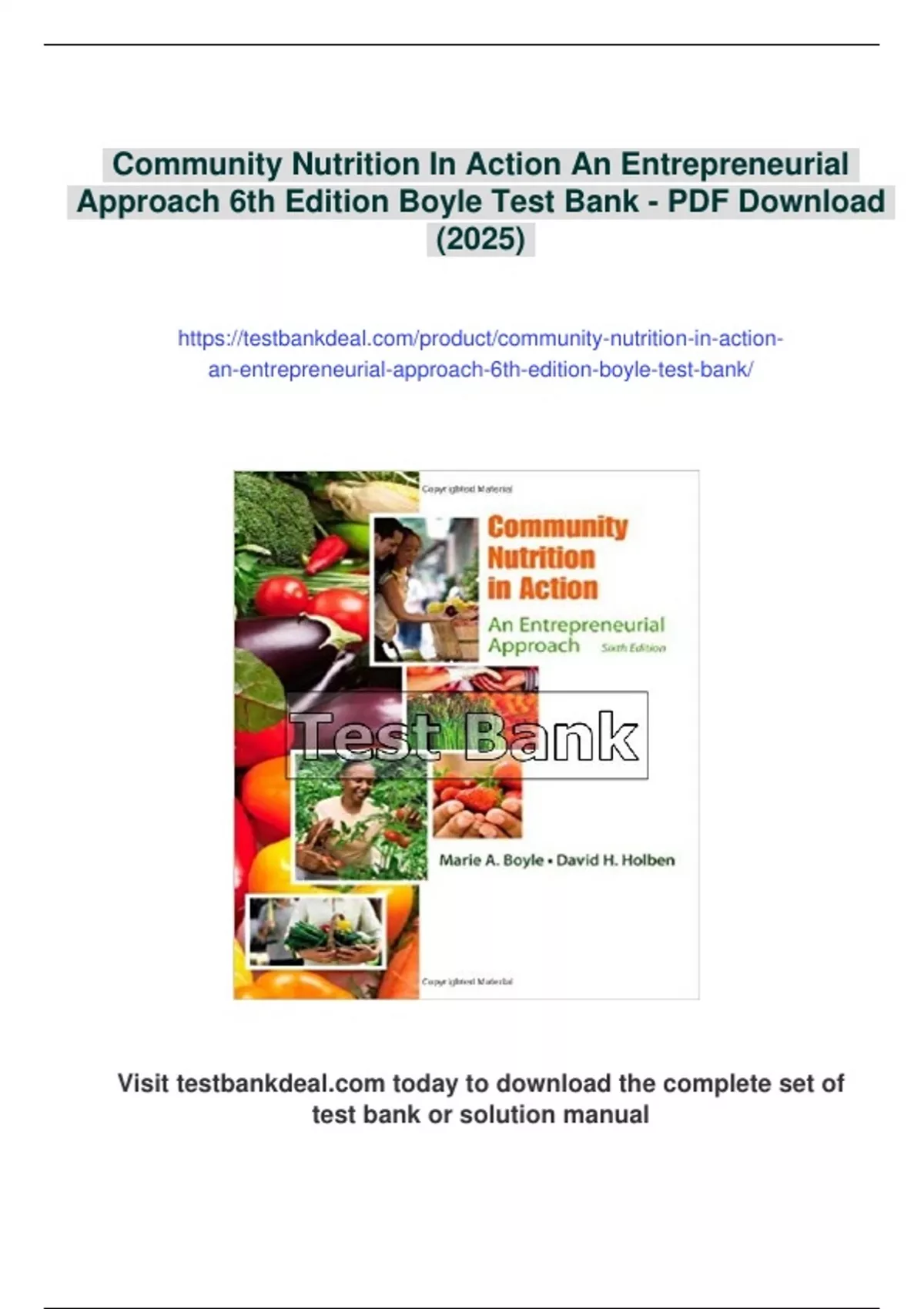 Summary Community Nutrition In Action An Entrepreneurial Approach 6th ...