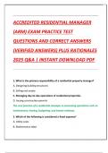 ACCREDITED RESIDENTIAL MANAGER  &lpar;ARM&rpar; EXAM PRACTICE TEST QUESTIONS AND CORRECT ANSWERS  &lpar;VERIFIED ANSWERS&rpar; PLUS RATIONALES  2025 Q&A &vert; INSTANT DOWNLOAD PDF