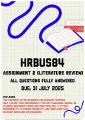 HRBUS84 Assignment 2 &lpar;Literature Review&rpar; Memo &vert; Due 31 July 2025