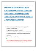 Compilation Bundle For Certified Residential Specialist &lpar;CRS&rpar; Practice Exams QUESTIONS AND CORRECT ANSWERS &lpar;VERIFIED ANSWERS&rpar; PLUS RATIONALES 2025