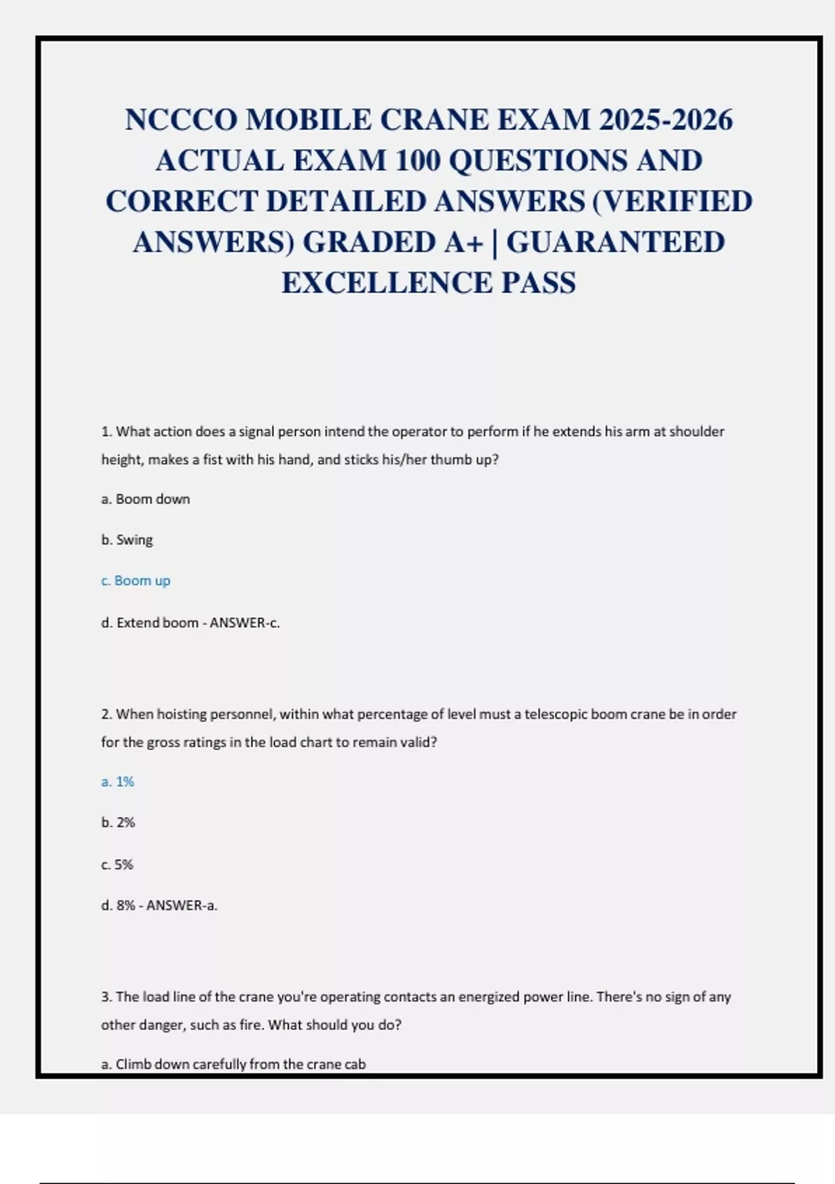 NCCCO Mobile Crane Operator Certification Exam Test Bank | 100 Verified ...
