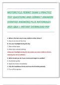 MOTORCYCLE PERMIT EXAM 3 PRACTICE  TEST QUESTIONS AND CORRECT ANSWERS  &lpar;VERIFIED ANSWERS&rpar; PLUS RATIONALES  2025 Q&A &vert; INSTANT DOWNLOAD PDF
