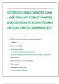 MOTORCYCLE PERMIT PRACTICE EXAM  1 QUESTIONS AND CORRECT ANSWERS  &lpar;VERIFIED ANSWERS&rpar; PLUS RATIONALES  2025 Q&A &vert; INSTANT DOWNLOAD PDF