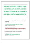 MOTORCYCLE PERMIT PRACTICE EXAM  4 QUESTIONS AND CORRECT ANSWERS  &lpar;VERIFIED ANSWERS&rpar; PLUS RATIONALES  2025 Q&A &vert; INSTANT DOWNLOAD PDF
