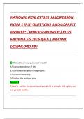 NATIONAL REAL ESTATE SALESPERSON  EXAM 1 &lpar;PSI&rpar; QUESTIONS AND CORRECT  ANSWERS &lpar;VERIFIED ANSWERS&rpar; PLUS  RATIONALES 2025 Q&A &vert; INSTANT  DOWNLOAD PDF
