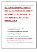 SELLER REPRESENTATIVE SPECIALIST  &lpar;SRS&rpar; EXAM QUESTIONS AND CORRECT  ANSWERS &lpar;VERIFIED ANSWERS&rpar; PLUS  RATIONALES 2025 Q&A &vert; INSTANT  DOWNLOAD PDF