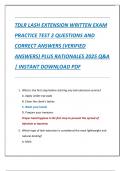 TDLR LASH EXTENSION WRITTEN EXAM  PRACTICE TEST 2 QUESTIONS AND  CORRECT ANSWERS &lpar;VERIFIED  ANSWERS&rpar; PLUS RATIONALES 2025 Q&A  &vert; INSTANT DOWNLOAD PDF